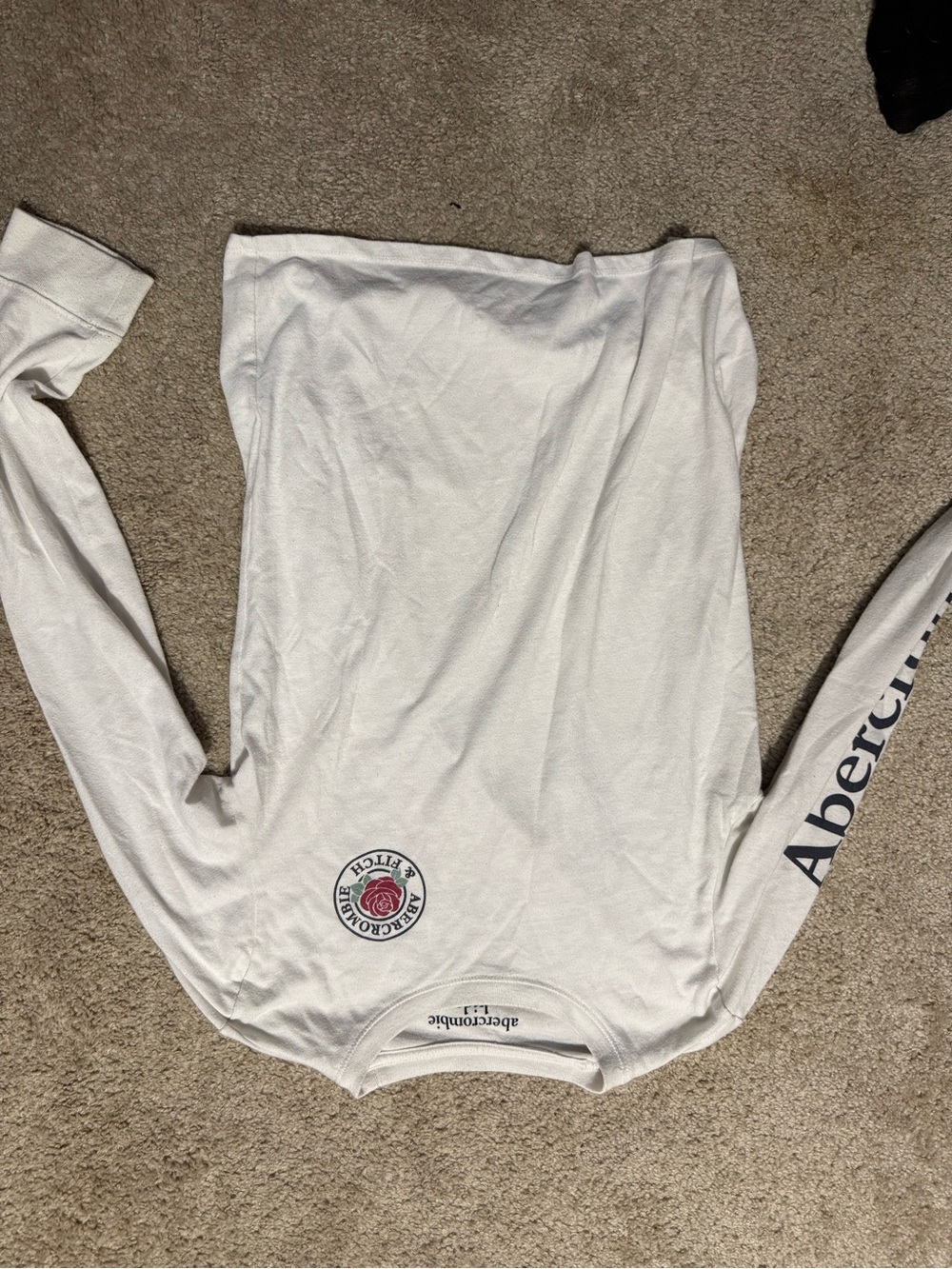 Abercrombie & Fitch White Long Sleeve Tee with Rose Crest and Sleeve Logo